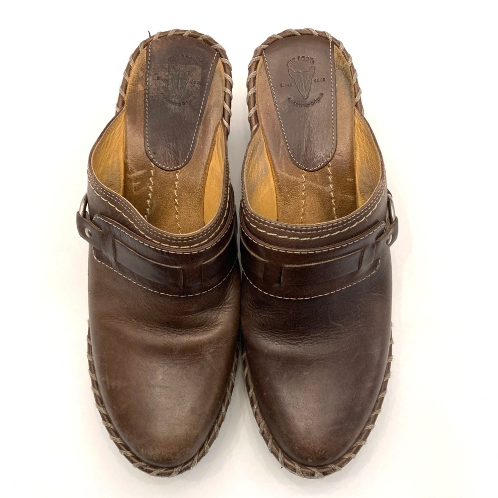 Frye Charlotte Ring Harness Brown Leather Heeled Mule Clogs Womens 8.5 M